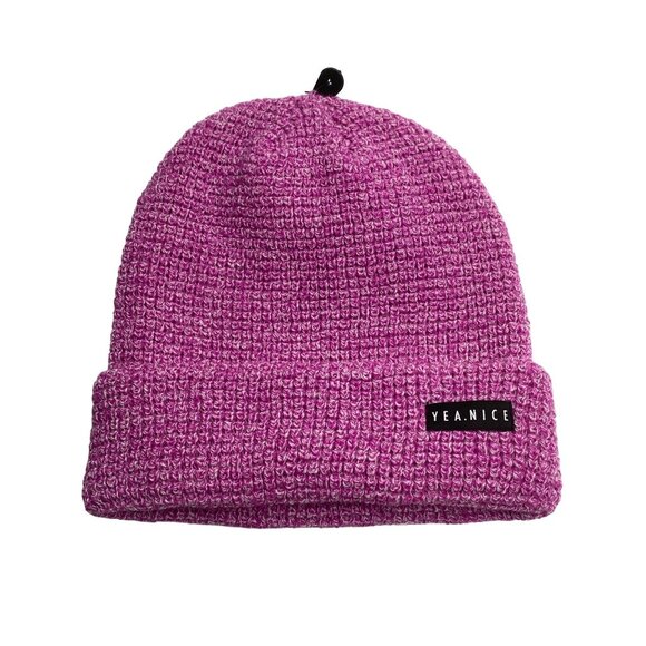 Yea.Nice Beanie Soft Acrylic Heather Pink Folded Waffle Weave Beanie Hat Cap - Picture 1 of 3